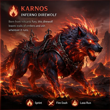 Karnos riding the Inferno Direwolf